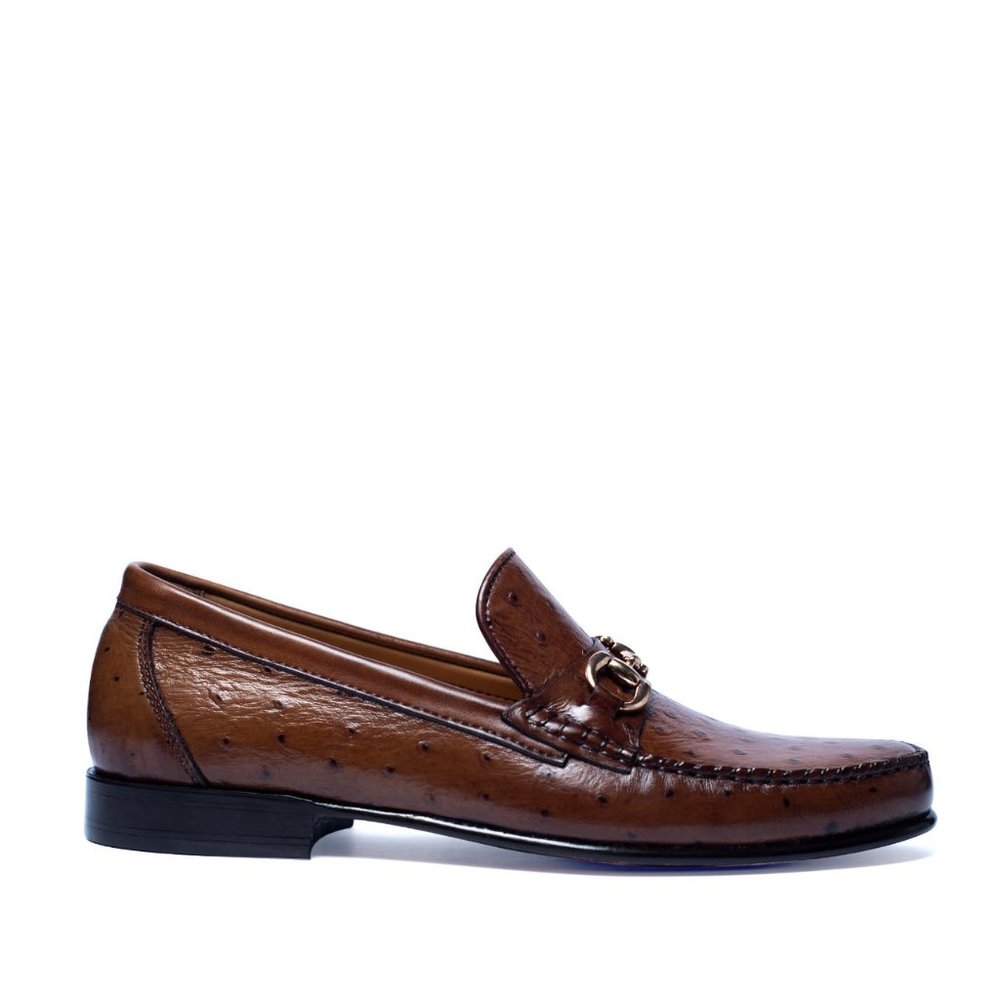Bashwood Handmade Brown Artificial Ostrich Leather Loafers